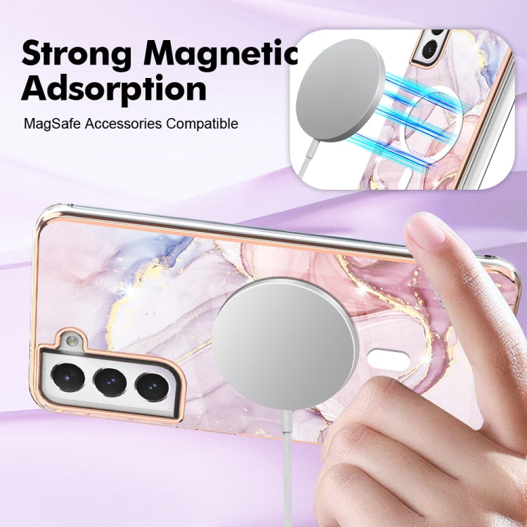 For Samsung Galaxy S21 FE 5G Marble Pattern Dual-side IMD Magsafe TPU Phone Case(Rose Gold 005)