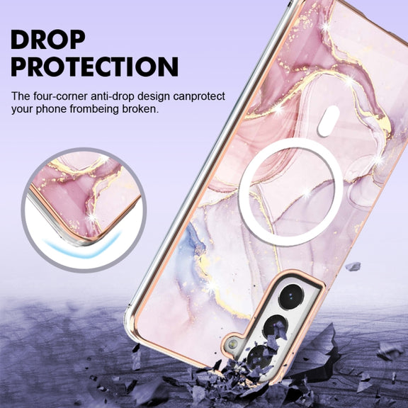 For Samsung Galaxy S21 FE 5G Marble Pattern Dual-side IMD Magsafe TPU Phone Case(Rose Gold 005)