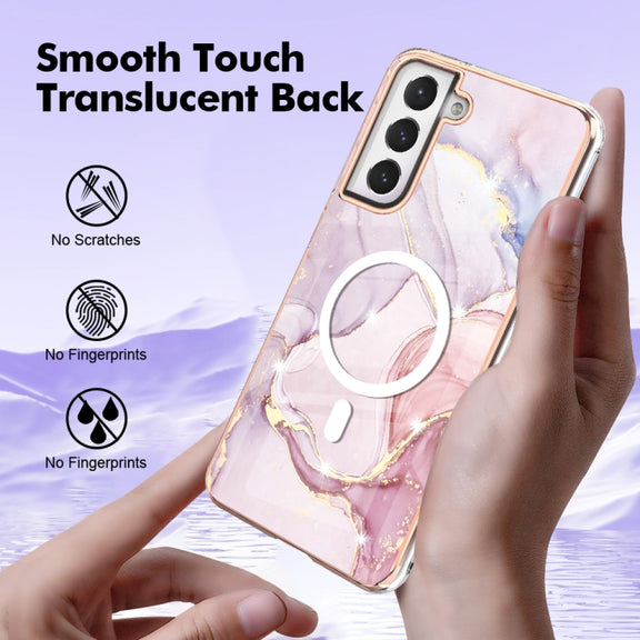 For Samsung Galaxy S21 FE 5G Marble Pattern Dual-side IMD Magsafe TPU Phone Case(Rose Gold 005)