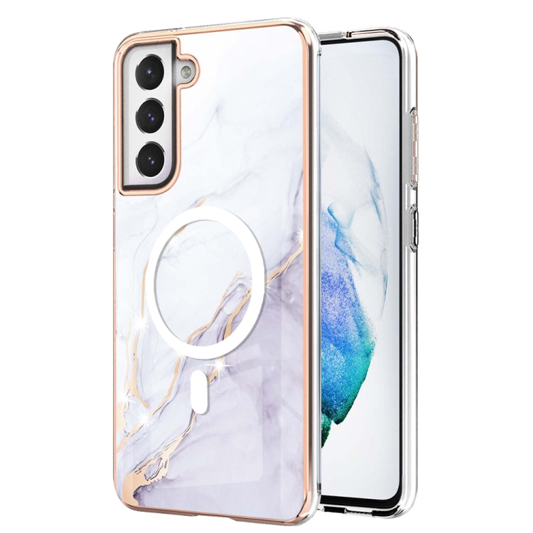 For Samsung Galaxy S21 FE 5G Marble Pattern Dual-side IMD Magsafe TPU Phone Case(White 006)
