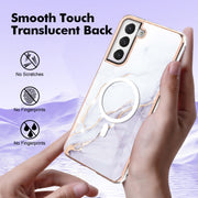 For Samsung Galaxy S21 FE 5G Marble Pattern Dual-side IMD Magsafe TPU Phone Case(White 006)