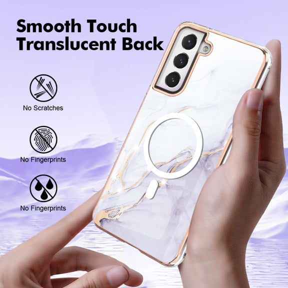 For Samsung Galaxy S21 FE 5G Marble Pattern Dual-side IMD Magsafe TPU Phone Case(White 006)