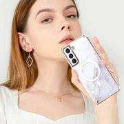 For Samsung Galaxy S21 FE 5G Marble Pattern Dual-side IMD Magsafe TPU Phone Case(White 006)