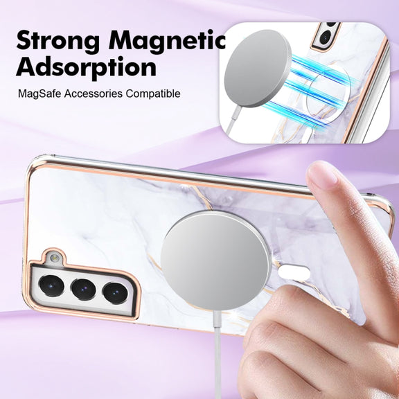 For Samsung Galaxy S21 FE 5G Marble Pattern Dual-side IMD Magsafe TPU Phone Case(White 006)