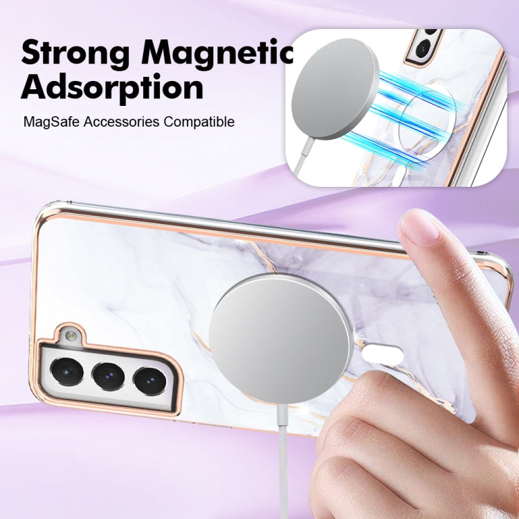 For Samsung Galaxy S21 FE 5G Marble Pattern Dual-side IMD Magsafe TPU Phone Case(White 006)