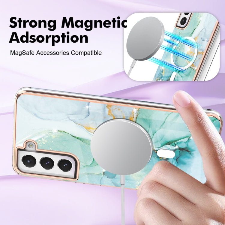 For Samsung Galaxy S21 FE 5G Marble Pattern Dual-side IMD Magsafe TPU Phone Case(Green 003)
