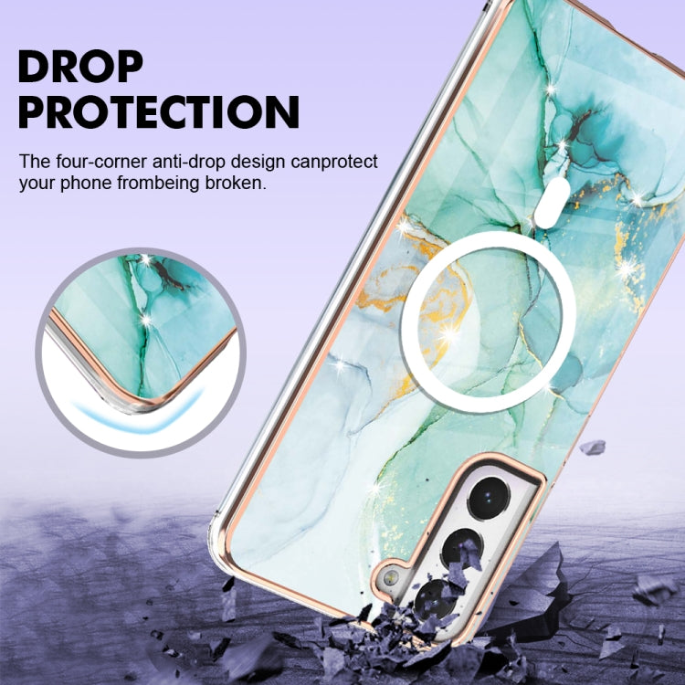 For Samsung Galaxy S21 FE 5G Marble Pattern Dual-side IMD Magsafe TPU Phone Case(Green 003)