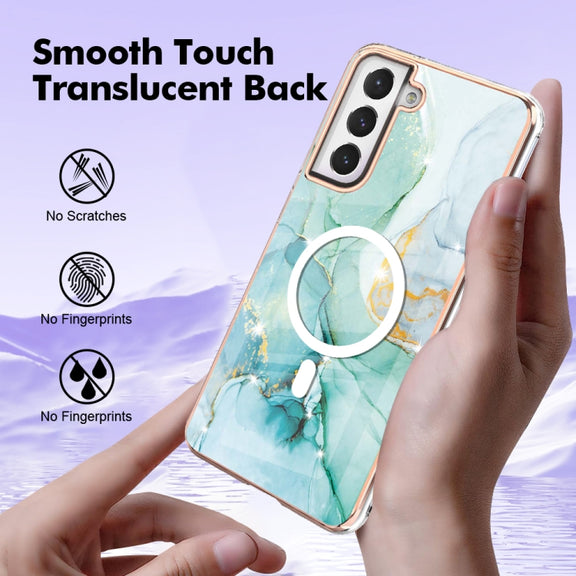 For Samsung Galaxy S21 FE 5G Marble Pattern Dual-side IMD Magsafe TPU Phone Case(Green 003)