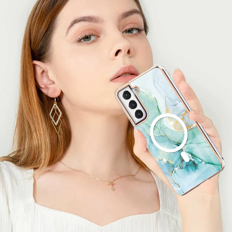 For Samsung Galaxy S21 FE 5G Marble Pattern Dual-side IMD Magsafe TPU Phone Case(Green 003)