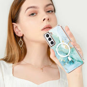 For Samsung Galaxy S21 FE 5G Marble Pattern Dual-side IMD Magsafe TPU Phone Case(Green 003)