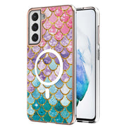 For Samsung Galaxy S21 FE 5G Marble Pattern Dual-side IMD Magsafe TPU Phone Case(Colorful Scales)