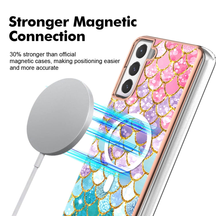 For Samsung Galaxy S21 FE 5G Marble Pattern Dual-side IMD Magsafe TPU Phone Case(Colorful Scales)