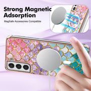 For Samsung Galaxy S21 FE 5G Marble Pattern Dual-side IMD Magsafe TPU Phone Case(Colorful Scales)