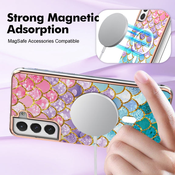 For Samsung Galaxy S21 FE 5G Marble Pattern Dual-side IMD Magsafe TPU Phone Case(Colorful Scales)