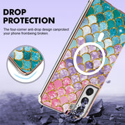 For Samsung Galaxy S21 FE 5G Marble Pattern Dual-side IMD Magsafe TPU Phone Case(Colorful Scales)