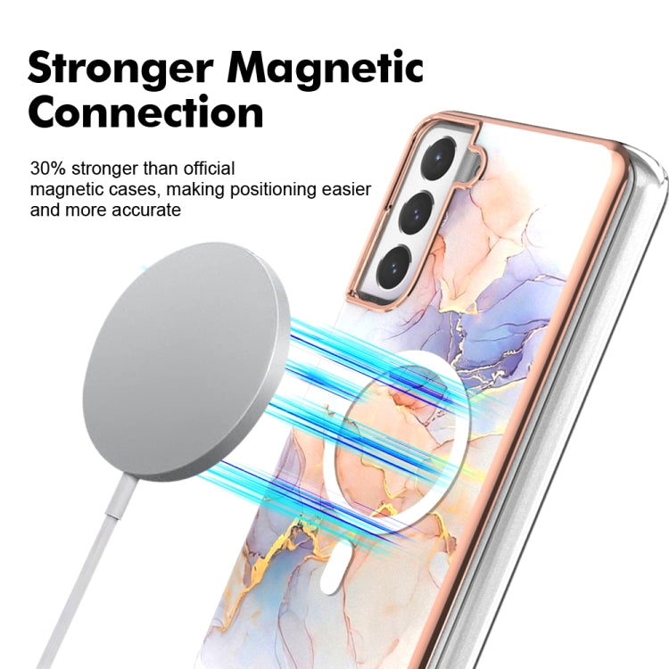 For Samsung Galaxy S21 FE 5G Marble Pattern Dual-side IMD Magsafe TPU Phone Case(White Marble)