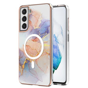 For Samsung Galaxy S21 FE 5G Marble Pattern Dual-side IMD Magsafe TPU Phone Case(White Marble)