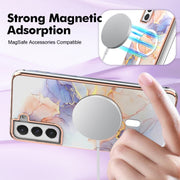 For Samsung Galaxy S21 FE 5G Marble Pattern Dual-side IMD Magsafe TPU Phone Case(White Marble)