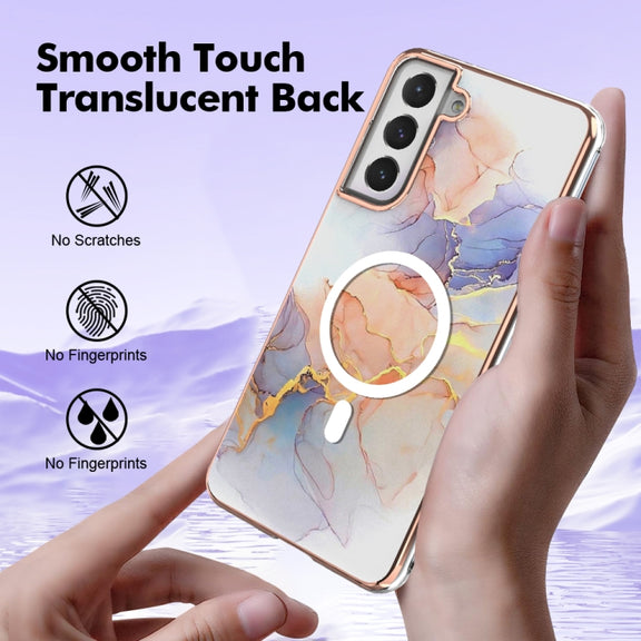For Samsung Galaxy S21 FE 5G Marble Pattern Dual-side IMD Magsafe TPU Phone Case(White Marble)