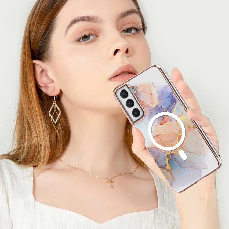 For Samsung Galaxy S21 FE 5G Marble Pattern Dual-side IMD Magsafe TPU Phone Case(White Marble)