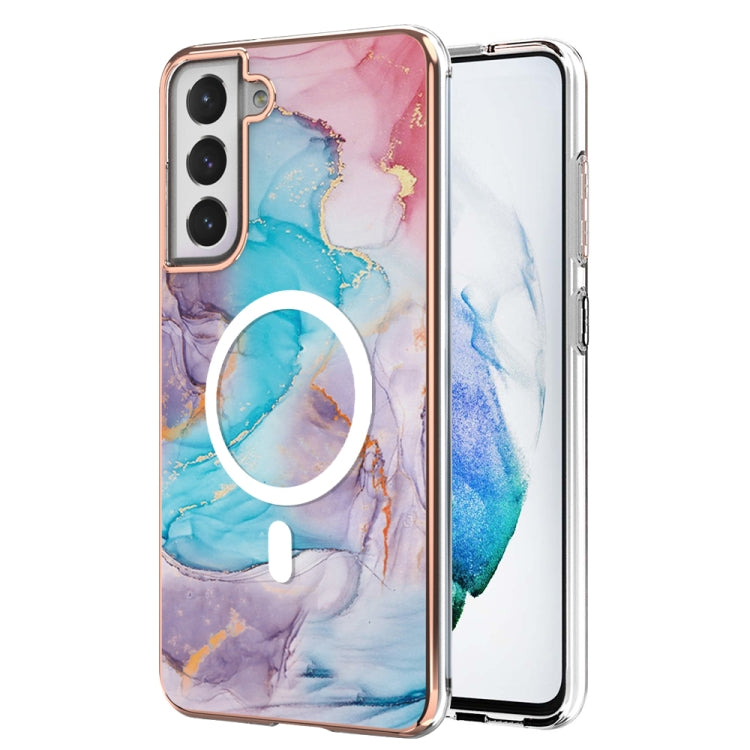 For Samsung Galaxy S21 FE 5G Marble Pattern Dual-side IMD Magsafe TPU Phone Case(Blue Marble)