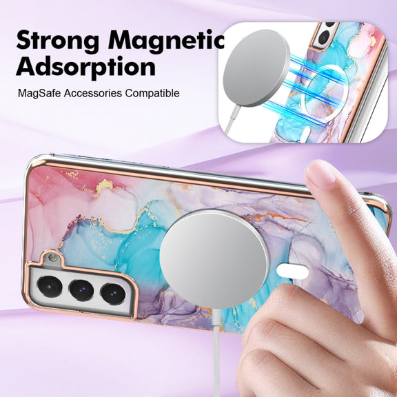 For Samsung Galaxy S21 FE 5G Marble Pattern Dual-side IMD Magsafe TPU Phone Case(Blue Marble)