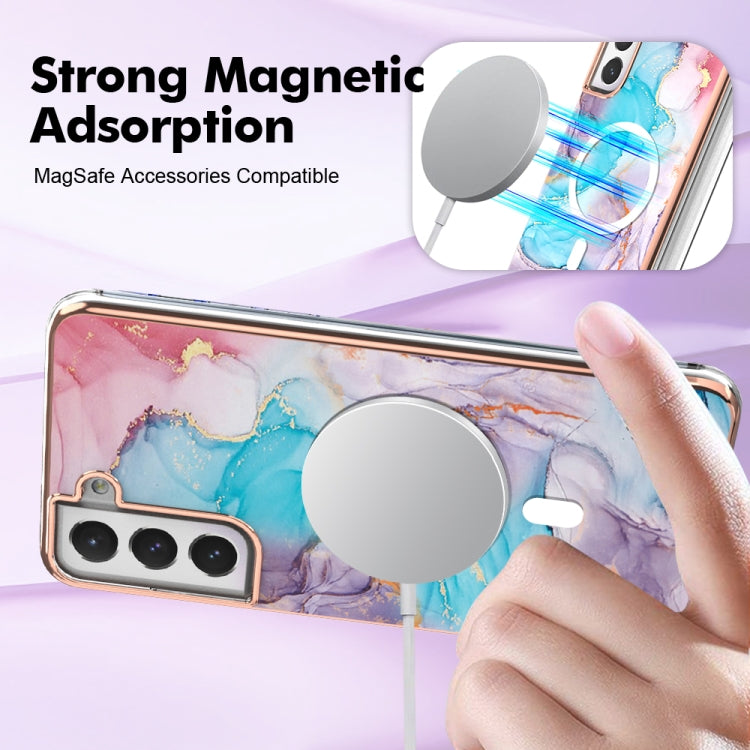 For Samsung Galaxy S21 FE 5G Marble Pattern Dual-side IMD Magsafe TPU Phone Case(Blue Marble)