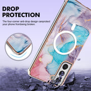 For Samsung Galaxy S21 FE 5G Marble Pattern Dual-side IMD Magsafe TPU Phone Case(Blue Marble)