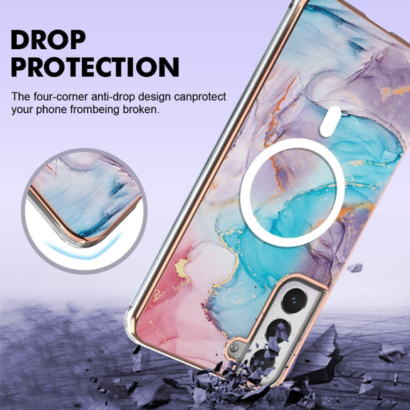 For Samsung Galaxy S21 FE 5G Marble Pattern Dual-side IMD Magsafe TPU Phone Case(Blue Marble)