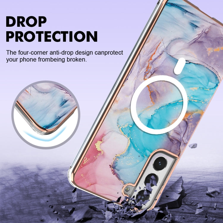 For Samsung Galaxy S21 FE 5G Marble Pattern Dual-side IMD Magsafe TPU Phone Case(Blue Marble)