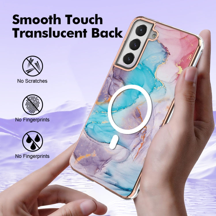 For Samsung Galaxy S21 FE 5G Marble Pattern Dual-side IMD Magsafe TPU Phone Case(Blue Marble)