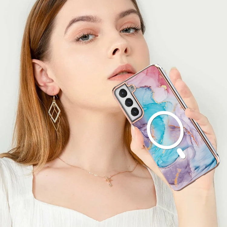 For Samsung Galaxy S21 FE 5G Marble Pattern Dual-side IMD Magsafe TPU Phone Case(Blue Marble)
