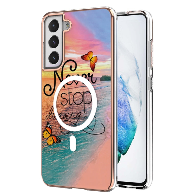 For Samsung Galaxy S21 FE 5G Marble Pattern Dual-side IMD Magsafe TPU Phone Case(Dream Butterfly)