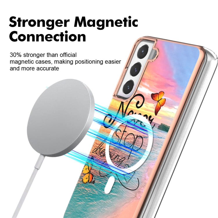 For Samsung Galaxy S21 FE 5G Marble Pattern Dual-side IMD Magsafe TPU Phone Case(Dream Butterfly)