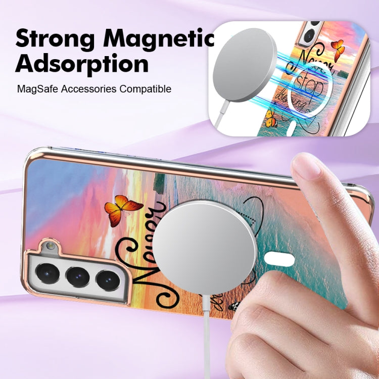 For Samsung Galaxy S21 FE 5G Marble Pattern Dual-side IMD Magsafe TPU Phone Case(Dream Butterfly)
