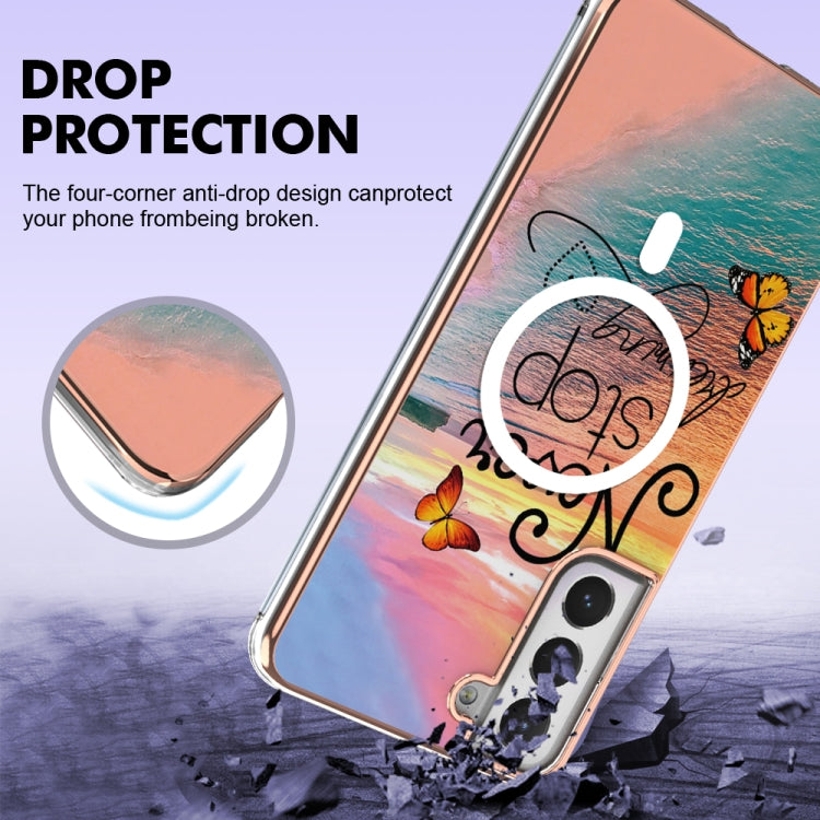 For Samsung Galaxy S21 FE 5G Marble Pattern Dual-side IMD Magsafe TPU Phone Case(Dream Butterfly)