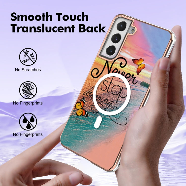 For Samsung Galaxy S21 FE 5G Marble Pattern Dual-side IMD Magsafe TPU Phone Case(Dream Butterfly)