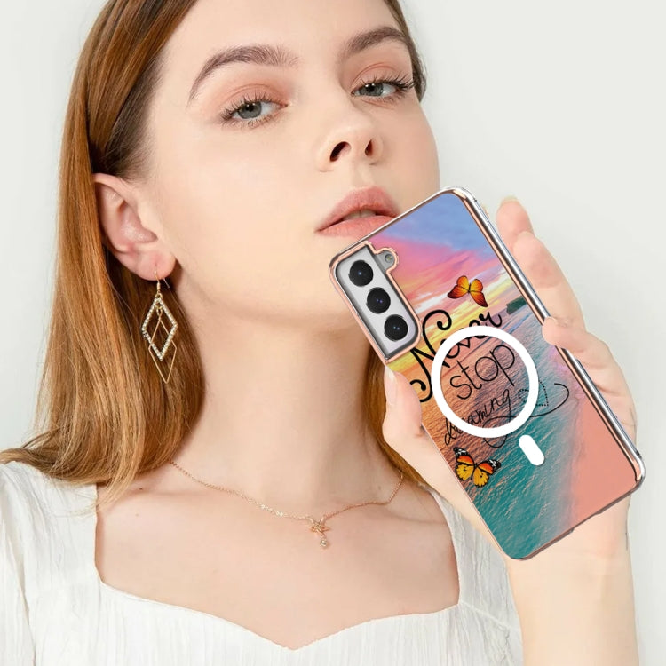 For Samsung Galaxy S21 FE 5G Marble Pattern Dual-side IMD Magsafe TPU Phone Case(Dream Butterfly)