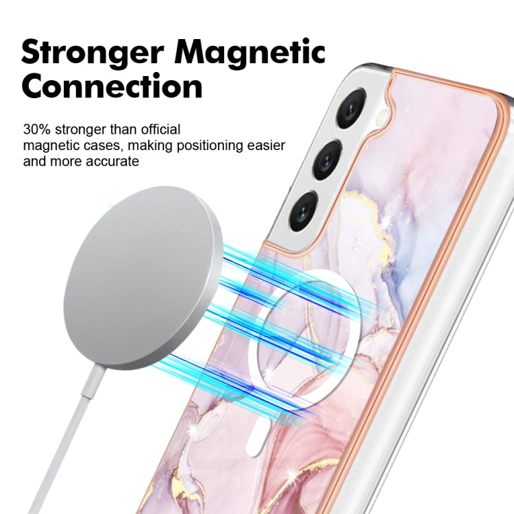 For Samsung Galaxy S22 5G Marble Pattern Dual-side IMD Magsafe TPU Phone Case(Rose Gold 005)
