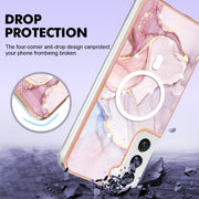 For Samsung Galaxy S22 5G Marble Pattern Dual-side IMD Magsafe TPU Phone Case(Rose Gold 005)