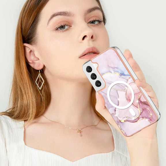 For Samsung Galaxy S22 5G Marble Pattern Dual-side IMD Magsafe TPU Phone Case(Rose Gold 005)