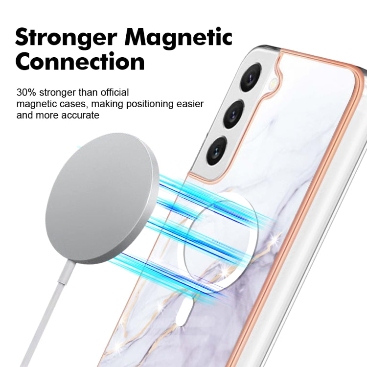 For Samsung Galaxy S22 5G Marble Pattern Dual-side IMD Magsafe TPU Phone Case(White 006)