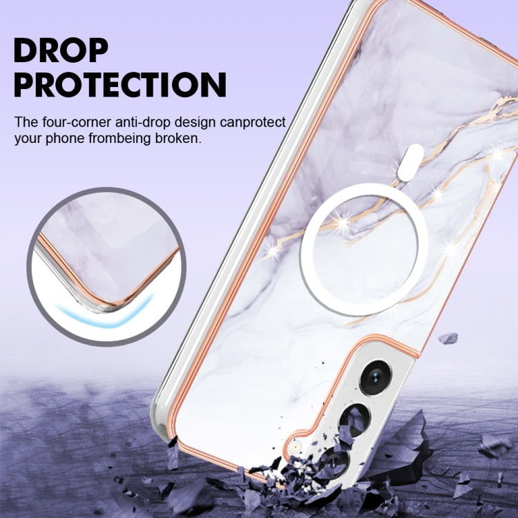 For Samsung Galaxy S22 5G Marble Pattern Dual-side IMD Magsafe TPU Phone Case(White 006)