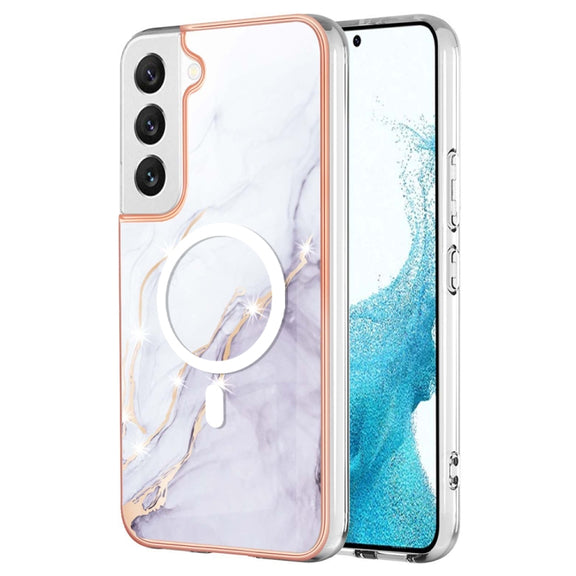 For Samsung Galaxy S22 5G Marble Pattern Dual-side IMD Magsafe TPU Phone Case(White 006)