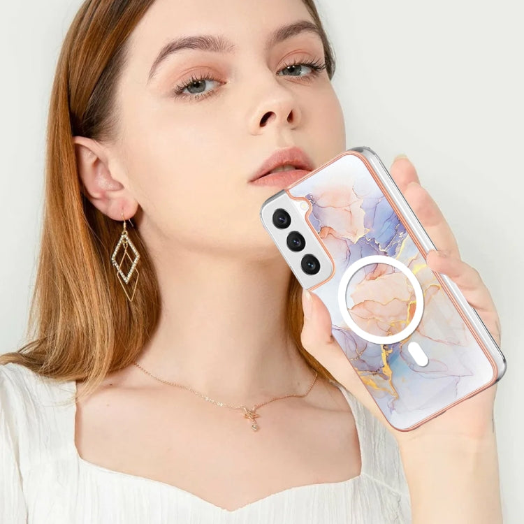 For Samsung Galaxy S22 5G Marble Pattern Dual-side IMD Magsafe TPU Phone Case(White Marble)