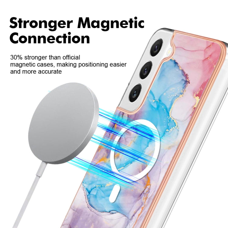 For Samsung Galaxy S22 5G Marble Pattern Dual-side IMD Magsafe TPU Phone Case(Blue Marble)