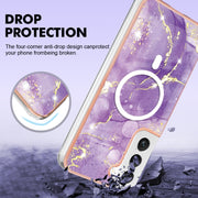 For Samsung Galaxy S22+ 5G Marble Pattern Dual-side IMD Magsafe TPU Phone Case(Purple 002)