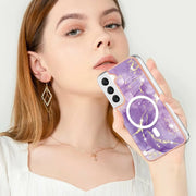 For Samsung Galaxy S22+ 5G Marble Pattern Dual-side IMD Magsafe TPU Phone Case(Purple 002)