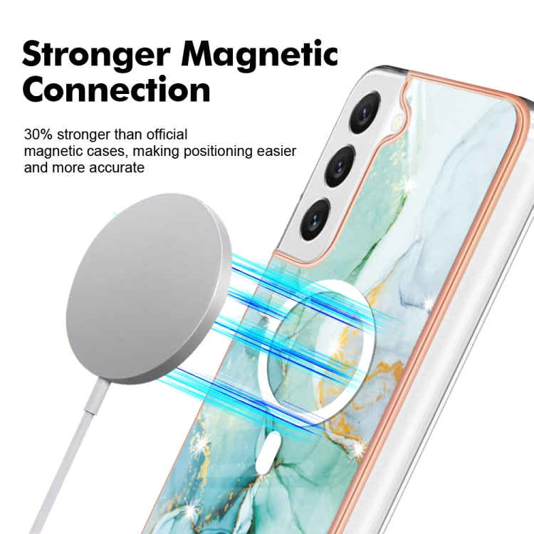 For Samsung Galaxy S22+ 5G Marble Pattern Dual-side IMD Magsafe TPU Phone Case(Green 003)