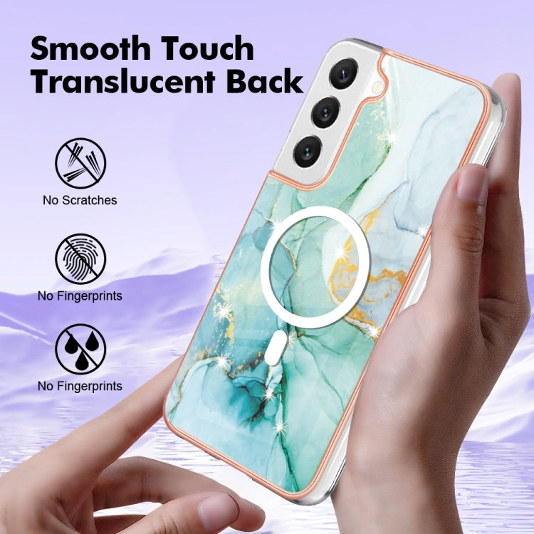 For Samsung Galaxy S22+ 5G Marble Pattern Dual-side IMD Magsafe TPU Phone Case(Green 003)